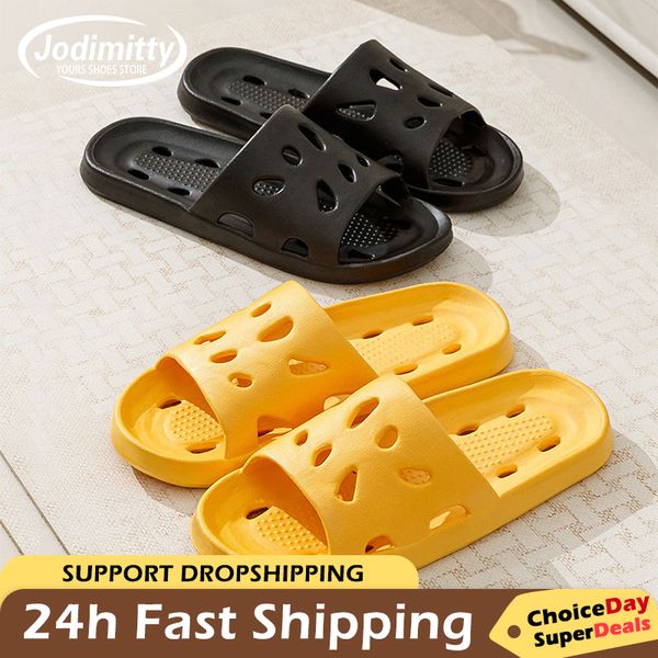 Women Bathroom House Cheese Slippers Leaking Quick-Drying Shower Slipper Light Weight Non-Slip Beach Flip Flop Swimming Slides