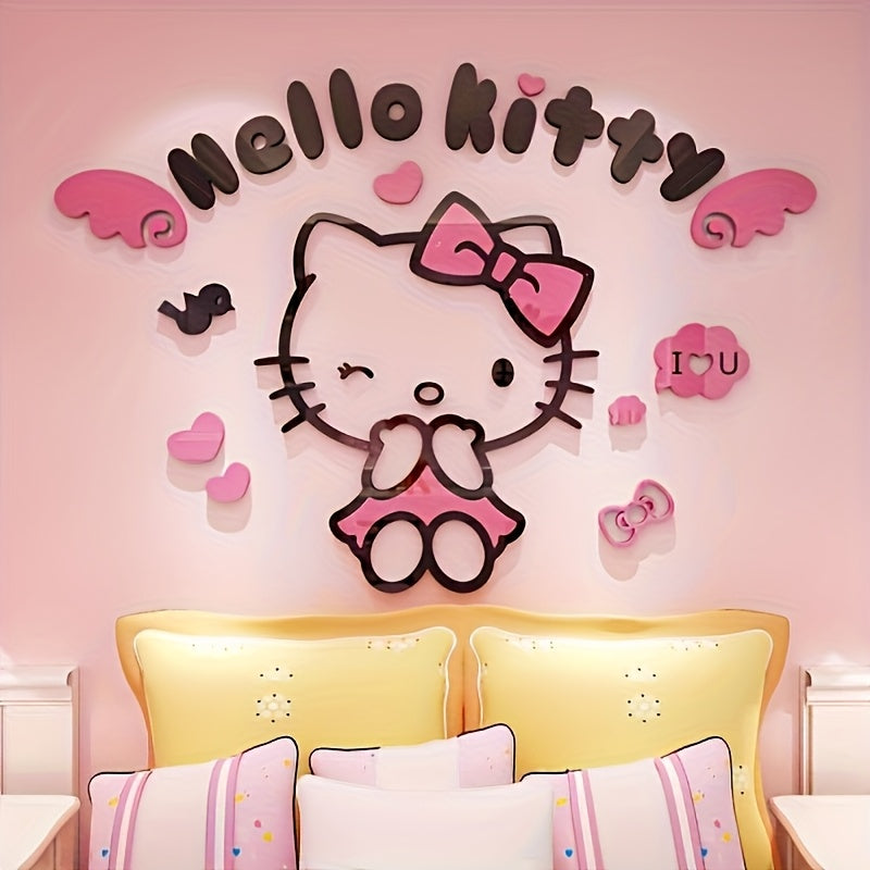 TEMU For Hello Kitty 3d Acrylic Wall Sticker - Anime-themed Decal With Heart Accents, Ideal For Girls' Room Or Decor, Cute