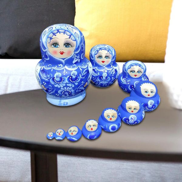 10 Pieces Russian Nesting Doll Handpainted Wood Stacking Dolls Figures 241219