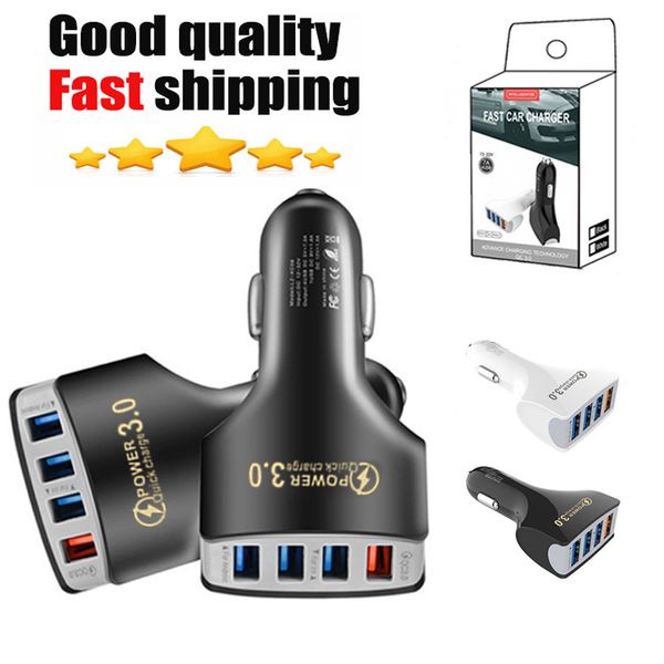 4USB Ports Car Chargers Fast Quick Charging QC3.0 Type C Power Adapters for iPhone 16 15 14 13 12 11 14 pro Max Samsung S23 S22 S21 with Ret