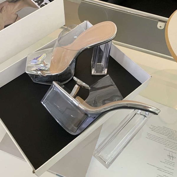 Fashion Clear Thick Bottom Platform High Heels Slippers Women Butterfly Clip Toe Party Stripper Shoes Transparent Sandals