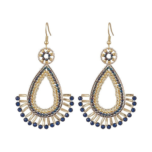 Perles de rocaille faites à la main avec boucles d’oreilles pendantes en spinelle bleue synthétique