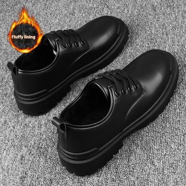 British style velvet warm little black low top leather surface, casual cotton shoes, winter round toe lace up snow men&#039;s shoes
