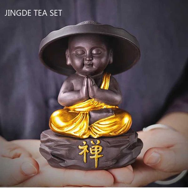 Creative Purple Sand Tea Leaking Tea Pet Decoration Purple Clay Tea Set Accessories Office Desktop Little Monk Zen Ornament W240815
