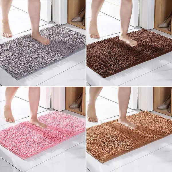 Inyahome Plush Microfiber Non Slip Soft Bathroom Rug Absorbent Machine Washable Chenille Bath Mat Quick Dry Shag Bathroom CarpetM240816