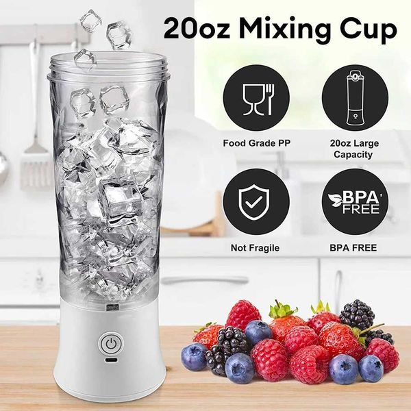 600ML portable blender 6 Baldes personal blender 4000mAh USB charging juice cup smoothie fresh juice blender W241025