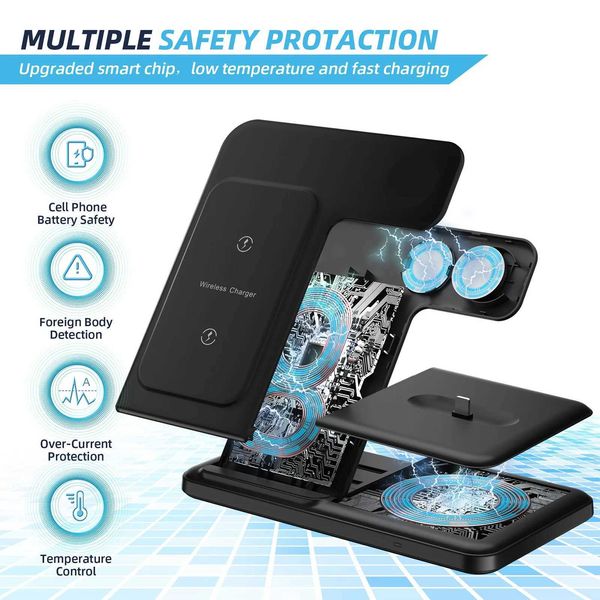 Wireless Charger 3 in 1 For iPhone 15 14 13 12 Pro Max 11 15W Fast Charging Dock Station For Watch Airpods Induction Stand M240731