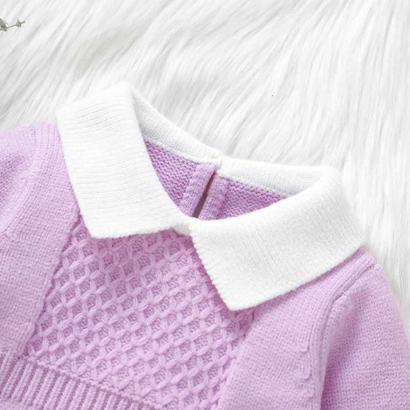 K438 Winter Newborn Girls Rompers Clothes Autumn Purple Turtle Neck Long Sleeve Infant Kids Knitted Jumpsuits Headband Set 2pcs 018m L250906