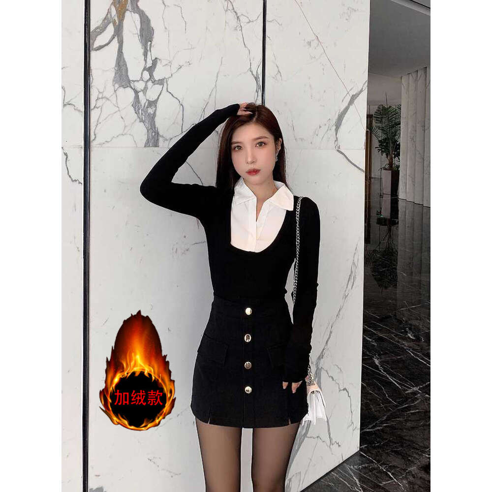 Black Breasted Design with A Sense of Buttocks, Long Legs, Shorts, Elastic Pants, High Waisted Slimming Skirts, for Wearing Boots and Pants on the