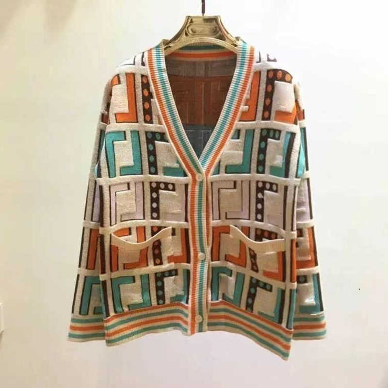Women&#039;s Sweaters Designer Bag yV Collar Single breasted Full Flocking Letter Jacquard Sweater Cardigan A85J