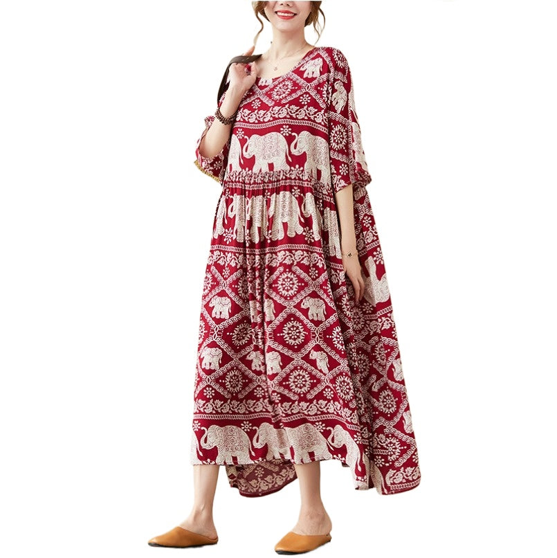 (1156) Large Size Retro Casual Swing Dress