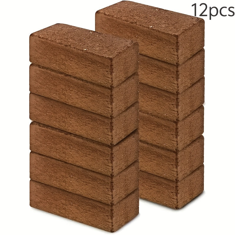TEMU 12 Pieces Of Coconut Coir Planting Bricks (with Soil) - Reusable, Suitable For Vegetables, Flowers And Herbs - Coconut Coir Substrate For Indoor