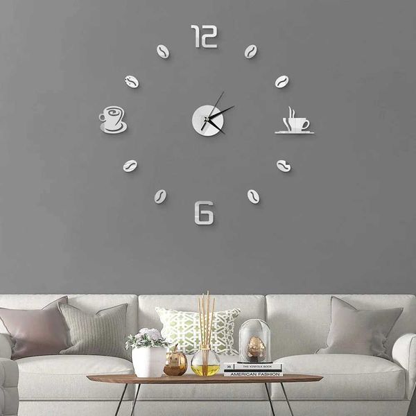 27inch Nordic Wall Clock Dining Restaurant Cafe Decorative Clocks Acrylic Mirror Wall Sticker Silent Quartz Watch Home DecorXJ240814