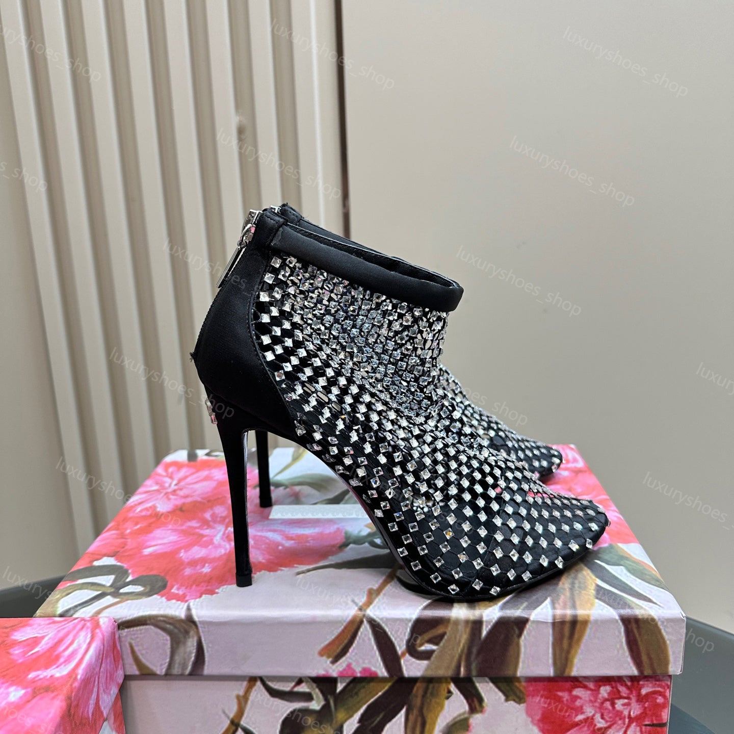 Designer crystal-embellished Mesh Strass Caged stiletto Sandals Rhinestones ankle strap black Evening shoes women high heeled Luxury Fashion Cool Zi