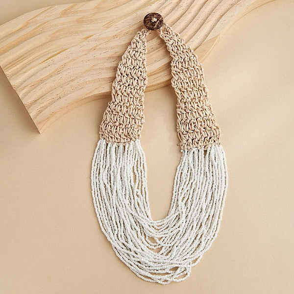 Collares tipo babero con cuentas de vidrio de múltiples hilos de estilo bohemio para mujer