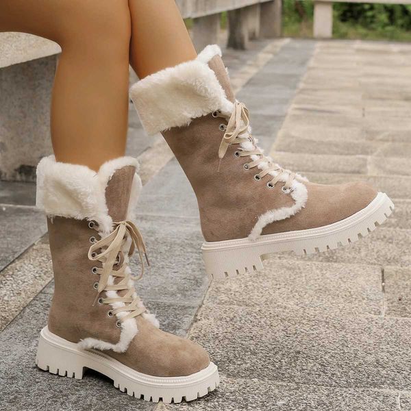 WEN BOOTS 2024 Inverno novo Fi Warm Snow Platform Botas Wen Casual Casual Lace Up Shoes para Wan Z241211
