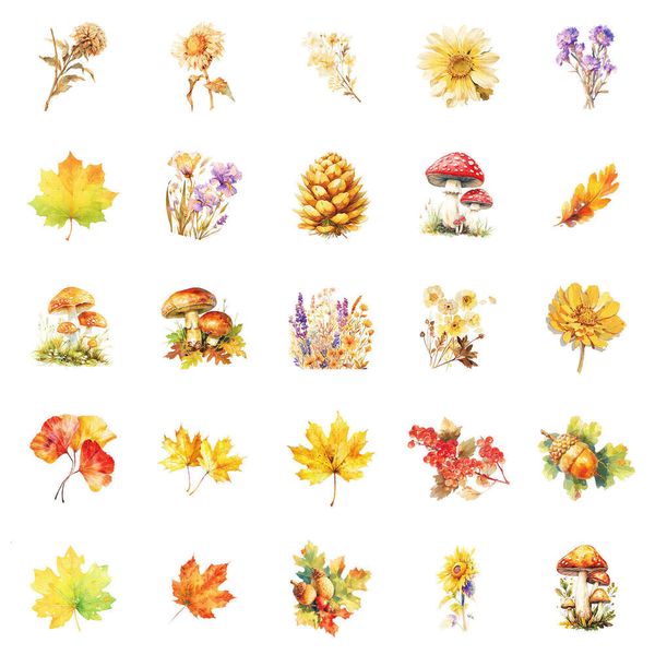 New 50 Ins Fresh Autumn Leaf Hand drawn DIY Phone Case Skateboard Refrigerator Laptop Stickers