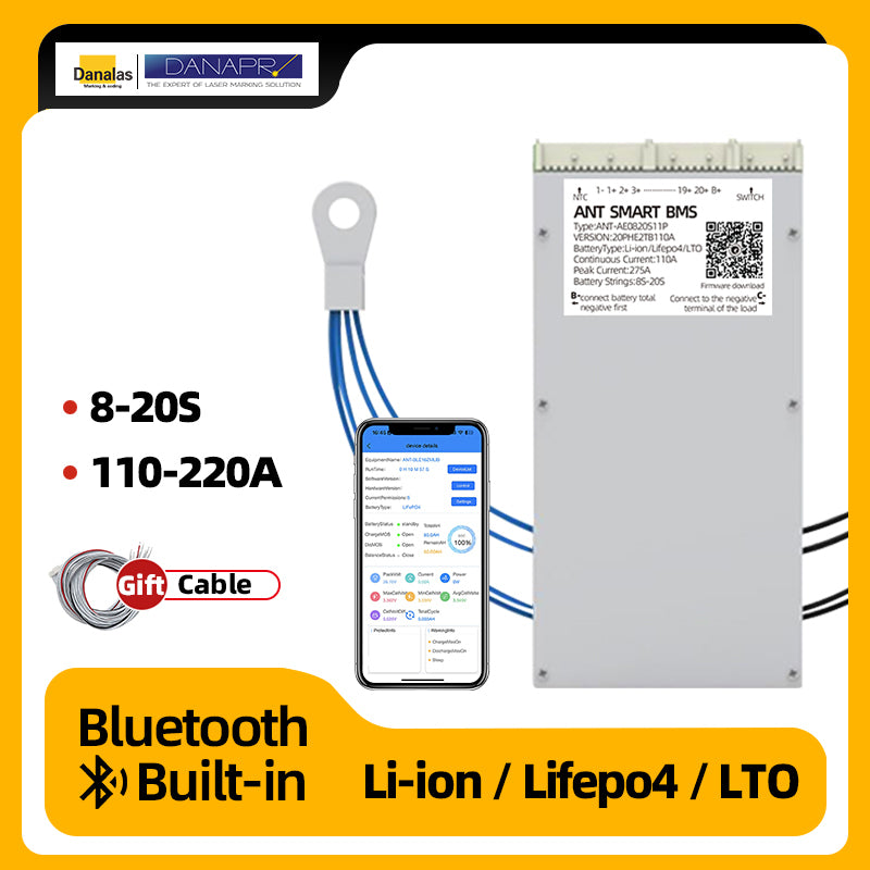 DANA 8-20S Industrial BMS 110A-220A , Li-ion-Lifepo4-LTO-Na-ion Active Balancer , Bluetooth APP, for Scooter-Forklift-E-bike