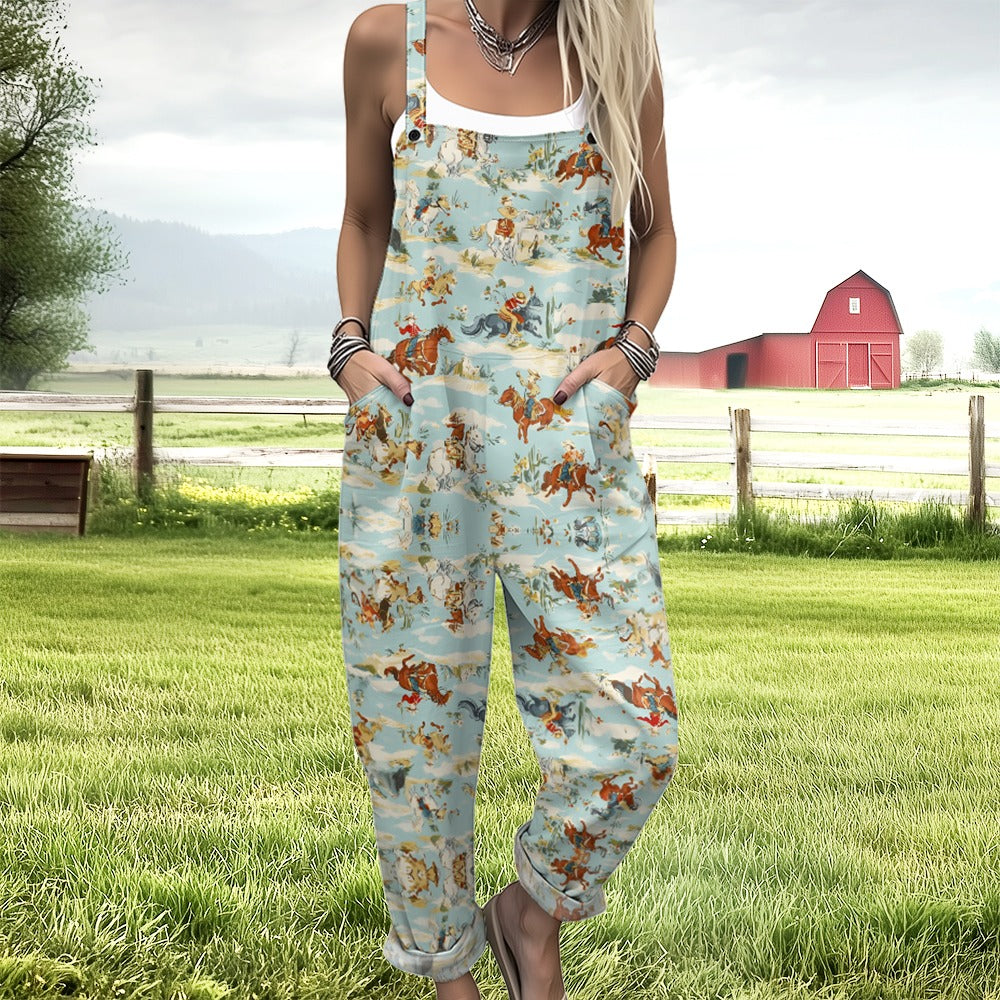 Women&#039;s Vintage Floral Print Overalls Jumpsuit Boho Chic Loose Fit Romper with Pockets Casual Farmhouse Outfit for Spring Summer
