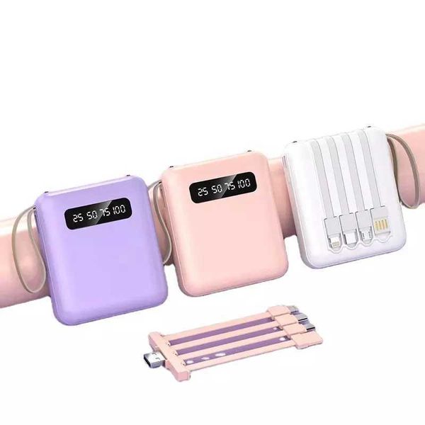 Phone Power Bank with 4 Charging Cables Mini Large Capacity Mirrored Power Bank Portable Fast Charging Powerbanks 20000 10000mAh Z250211