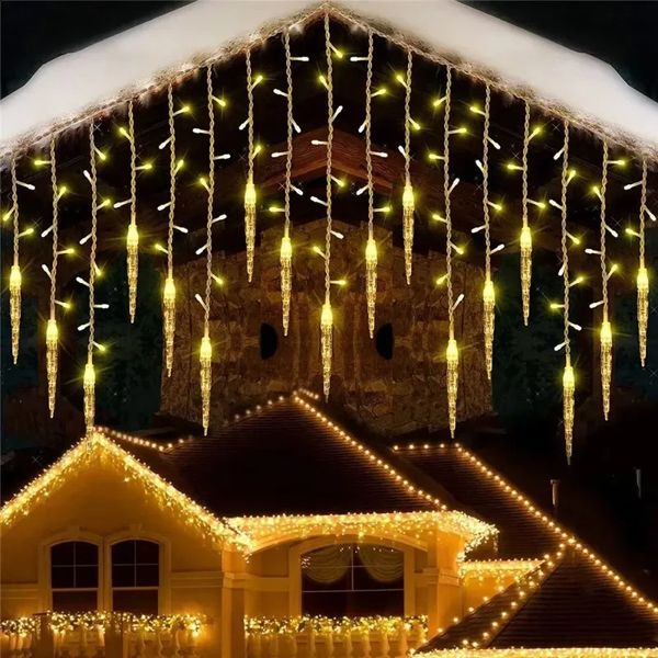 2024 Christmas Decorations Window Curtain Garlands Led Icicle Fairy Lights Flashing 8 Modes EUUSPlug Year 2025 Navidad 240923