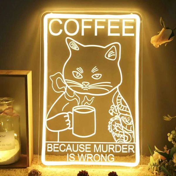 Coffee Bear is Wrong for Murder Neon Sign Carving Personal LED Light Used for Coffee Bar Decoration Party Supplies Support Customization B24
