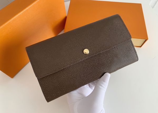 Fashion designer womens wallets luxury cover purses brown flower letters credit card holders ladies long slim plaid money clutch bags with b