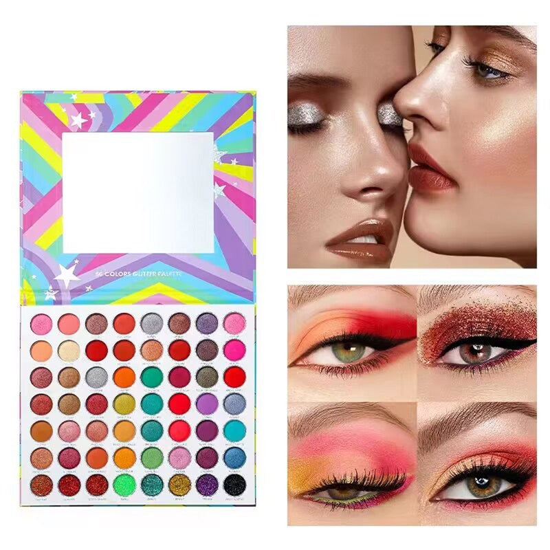 Long-lasting Waterproof 56 Colors Eyeshadow Palette Colorful highly Pigmented Matte Shimmer Eye Shadow Palette Blendable Sparkle Glitter Pressed Pow