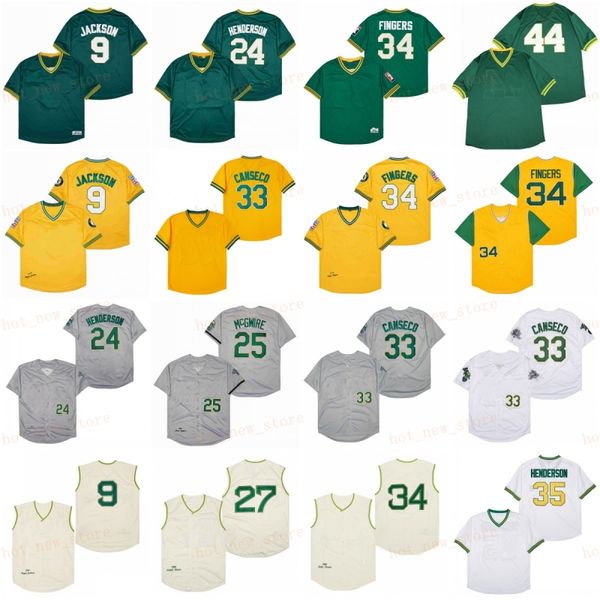 Retired 9 Reggie Jackson Baseball Jersey 24 Rickey Henderson 33 Jose Canseco 25 Mcgwire 27 Catfish Hunter 34 Rollie Fingers 44 Reggie Jackso