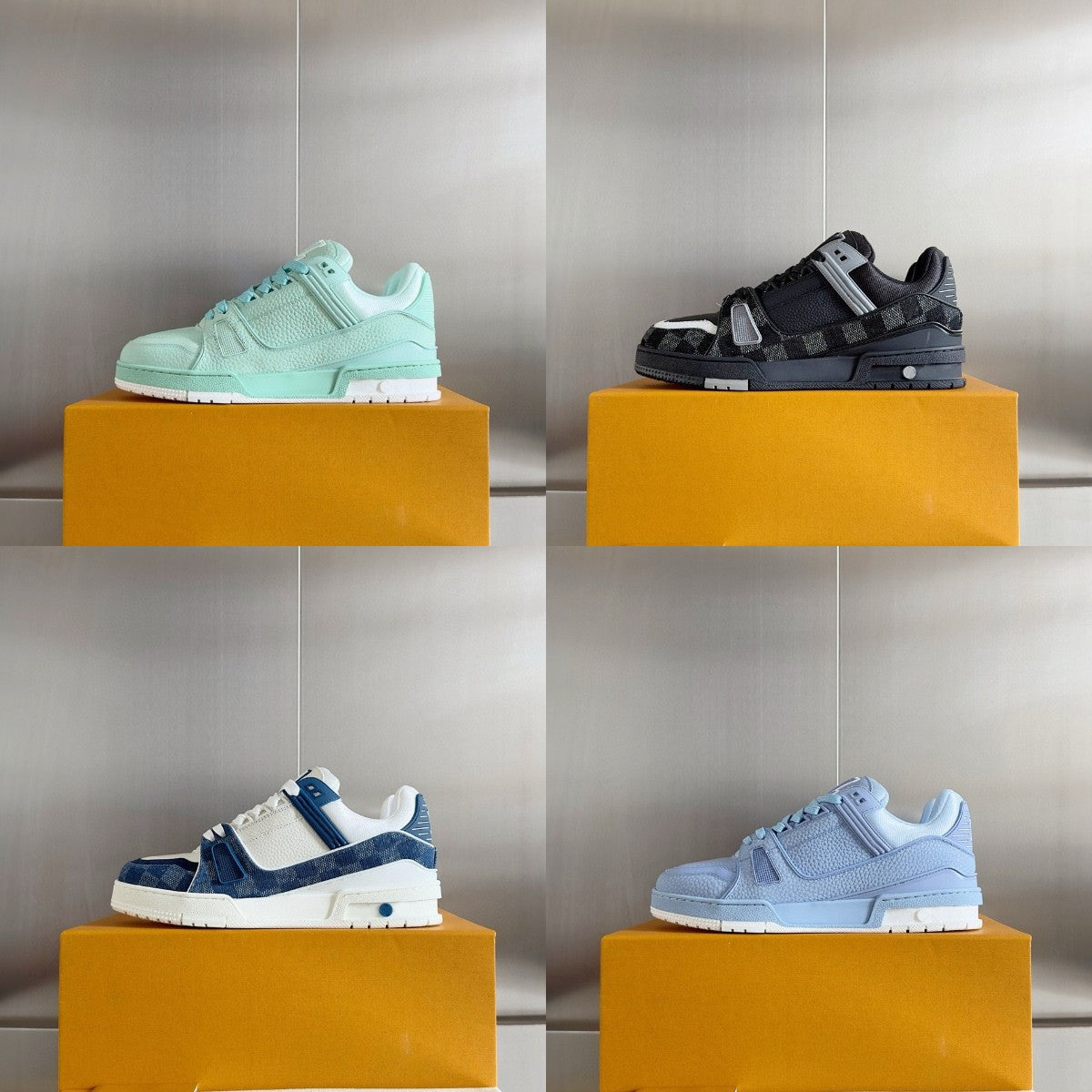 24SS New Shoes Designer Trainer Women Skate Trainers Mint Color Gingham Fashion Running Lace-up Low-top Sneaker Men Shoes Mirror Quality 35-45