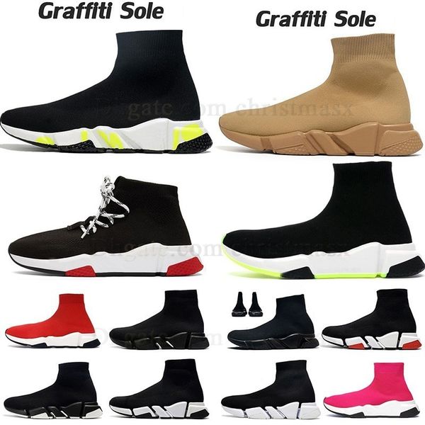 Designer Sneakers Casual Shoes Paris Boot 2.0 1.0 Graffiti Platform Grey Dhgate Fashion Green Mens Black Knit Sock Scarpe White Orange Socks