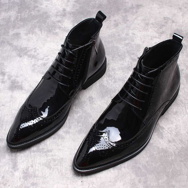 Autumn Ankle Genuine Black Formal Men Casual Dress Side Zipper Pointy Leather Men&#039;s Boots