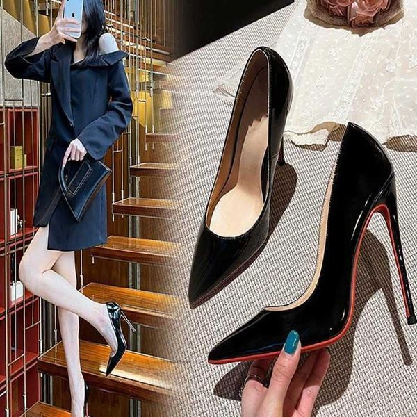 Heels bottomed shoes autumn new black flesh color pointed thin heel socialite not tired feet red sole bed high heels single shoe