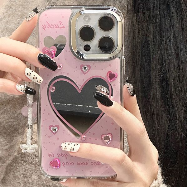 womens fashion dazzling glossy personality cute love heart glitter mirror designer case for iphone 16 15 14 13 12 11 pro max xr x xs max wit
