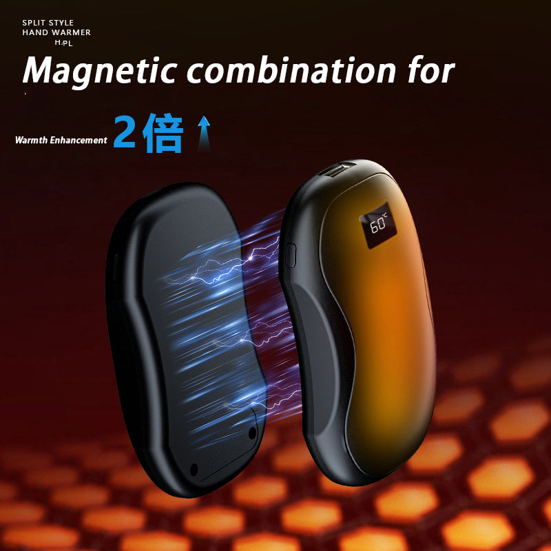 2025 Cross border New Magnetic Split Hand Warmer 2-in-1 Mini Digital USB Charging Hand Warmer The warmth and care palm of the throughout the day
