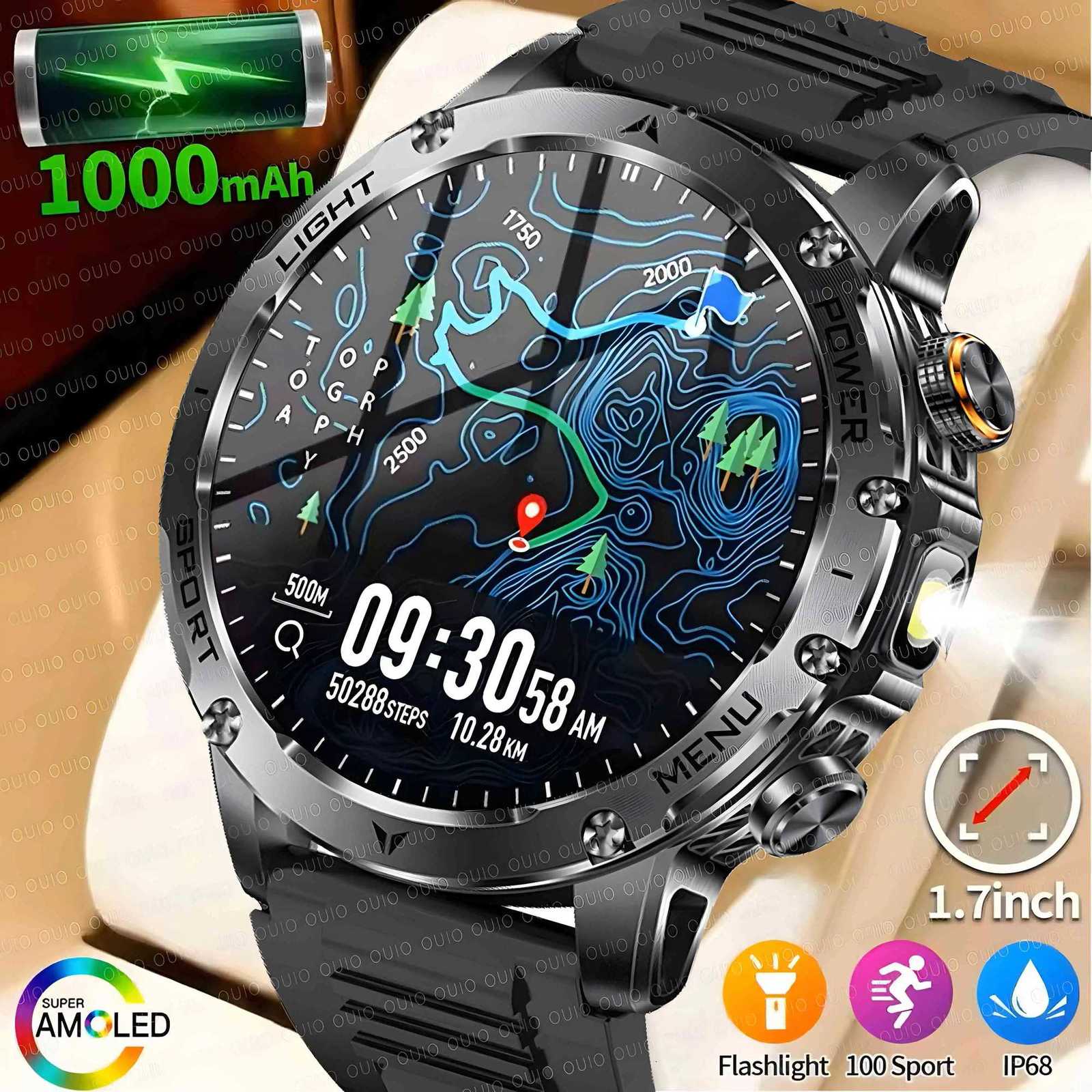 New For HUAWEI 1000mAh Large Capacity Battery Smart Watch Men Outdoor Flashlight BT Call Waterproof Sport Fitness Smartwatches X250726