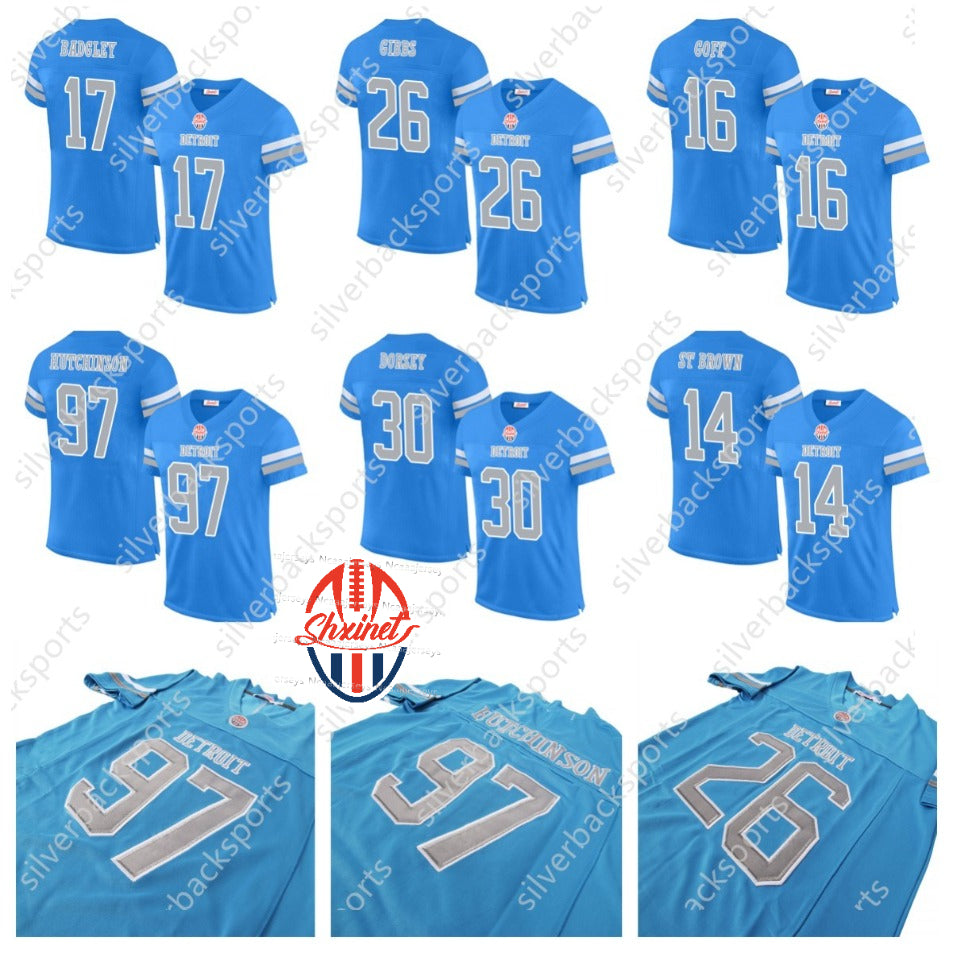 Mens-Youth-Women Football Jersey 97 Adan H U T C H I N S O N 14 St. Brown 26 Gibbs Jameson 9 Williams Stitched Personalized Name Any Number Fast Shi