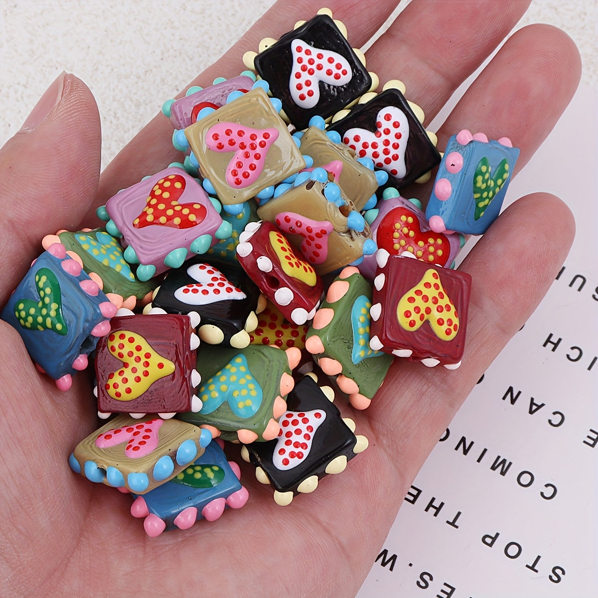 TEMU 5pcs Hand-painted Double-sided Beads - Vibrant Colorful Glossy Glass Beads With Polka Dots, Floral & Abstract Designs, Pre-drilled Holes For