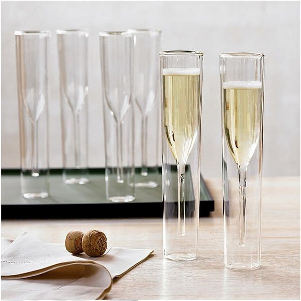4pcs Double Wall Glass Champagne Flutes Stemless Glasses Goblet Bubble Wine Tulip tail Wedding Party Cup 207N