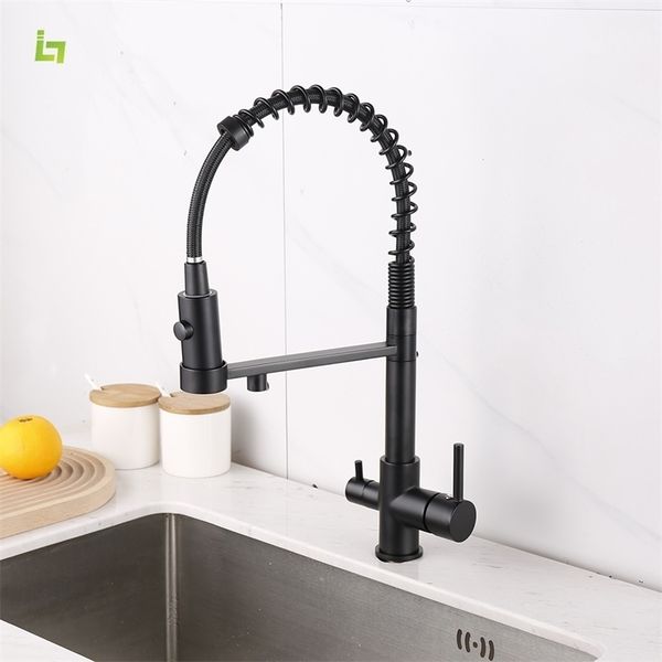 Kitchen Faucets Water Purification Faucet Black and Cold Rotating Pull Out Brass Material Sink Mixer Drinking Washing Tap 221109