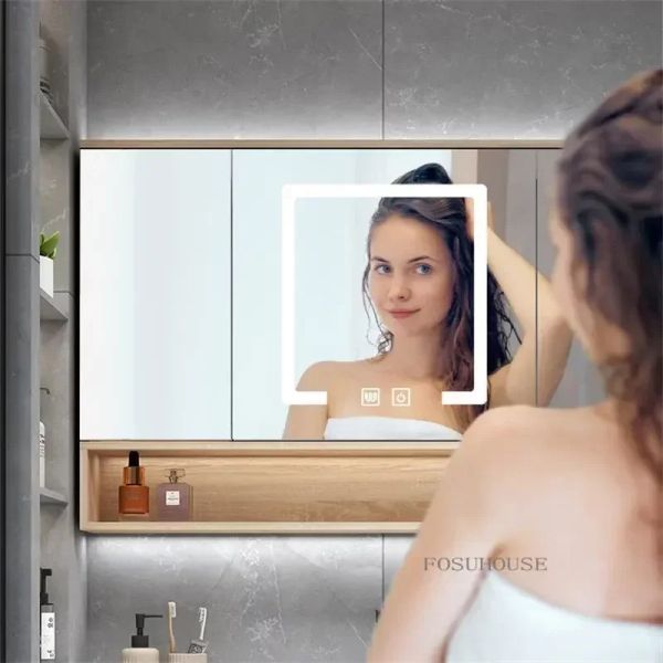 Modern Solid Wood Bathroom Mirror Cabinets Smart Wall-mounted Mirror Cabinet Toilet Storage Cabinets Home Furniture Bv