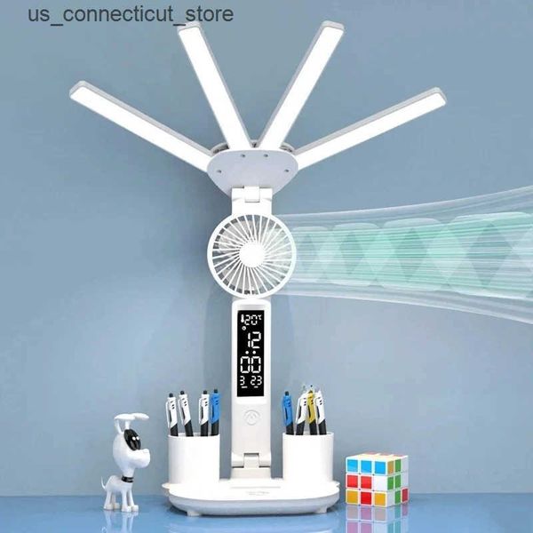Table Lamps Rechargeable Table Lamp for Study Desk Lamp Reading Light Led Table Light with Fan Led Clock Dispaly Reading Lamp L240910