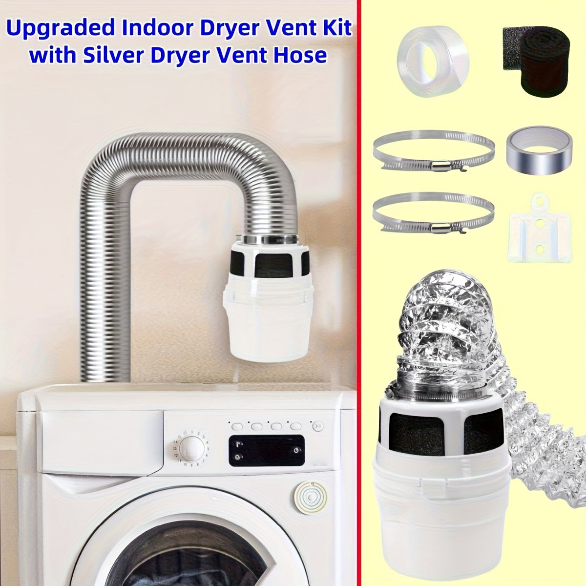 TEMU 4-inch Heavy-duty Flexible Foil Dryer Vent Kit With Filter Sponge Barrel & Safety Design - , Indoor Ventilation System, -inch Ducts With