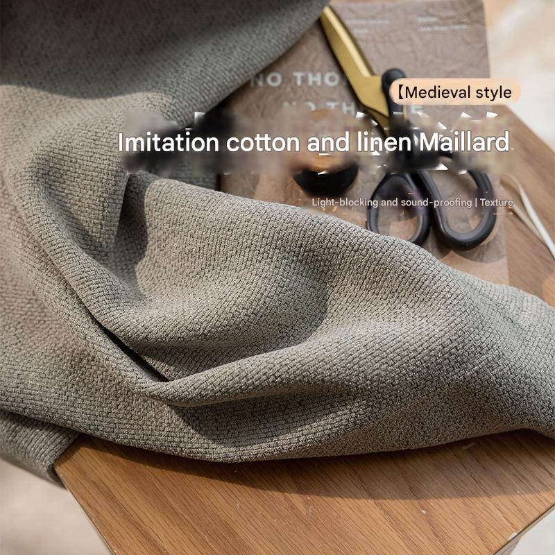 D270 light French medieval style yarn-dyed cotton and linen texture Maillard blackout curtains living room balcony bedroom curtain finished product