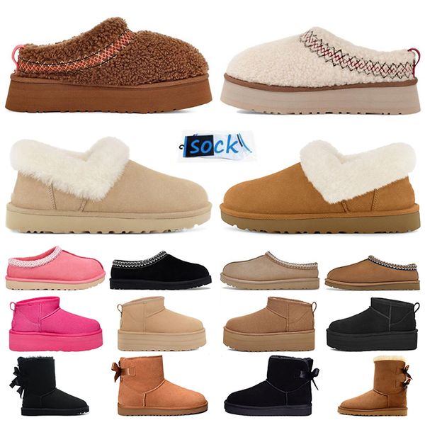 tasman Boots slippers Tazz Slides Classic Winter Warm Women Ultra Mini Half Snow Thick Sole Fur Ankle platform Booties Slipper Scuffs Chestn