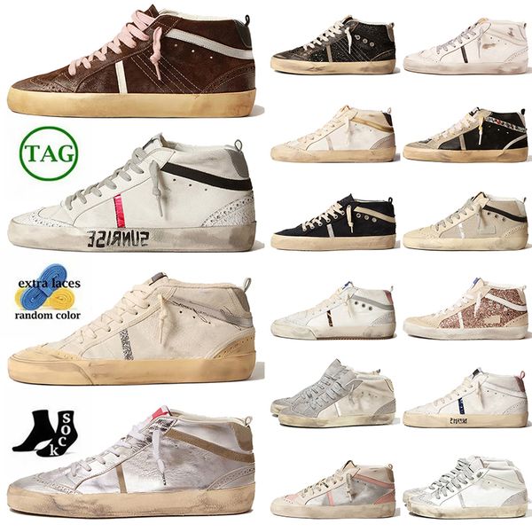 Designer Casual Shoes Gold Studs Pink Zebra Womens Mid Star Silver Glitter Handmade Leather Italy Brand Suede Flat Ball Sneakers Vintage Pla