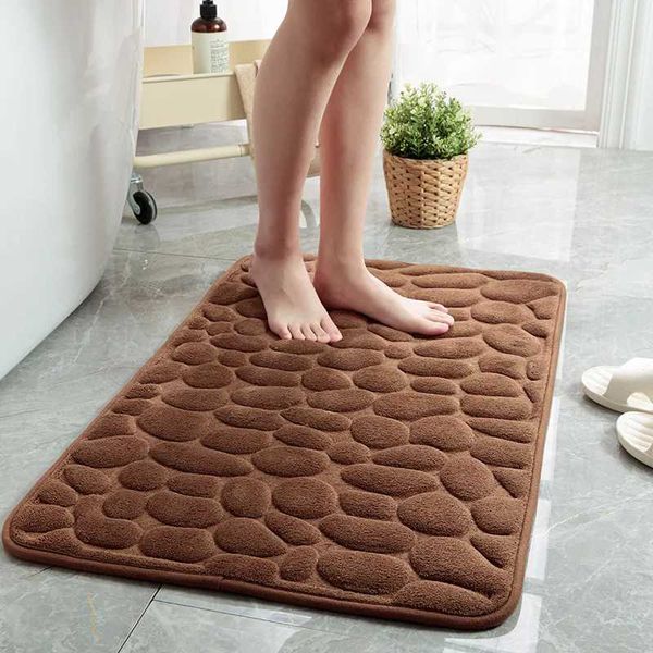 Cobblestone Embossed Bathroom Bath Mat Coral Fleece Non-slip Carpet In Bathtub Floor Rug Shower Room Doormat Memory Foam PadM240816
