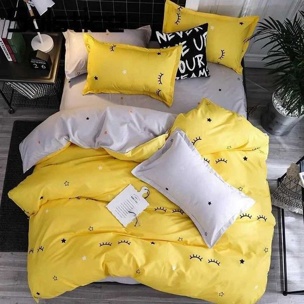 Bedding Set Duvet Cover Pillowcase Bed Linens Set Cute Yellow Gray Eye Quilt Cover Beds Flat Sheet Twin Queen King SizeC241218