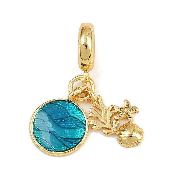 Breloques pendantes européennes en laiton et émail turquoise foncé