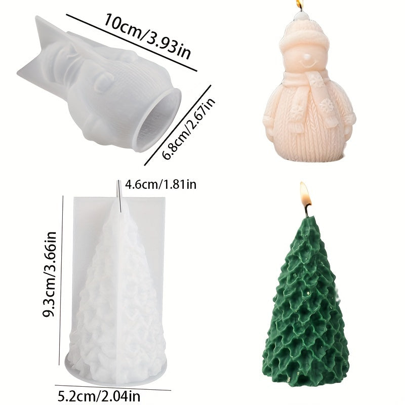 TEMU 2pcs Holiday Silicone Mold Set - Snowman & Christmas For Diy Candles, Soaps, Plaster Crafts | Durable White Silicone With Festive Shapes | Ideal